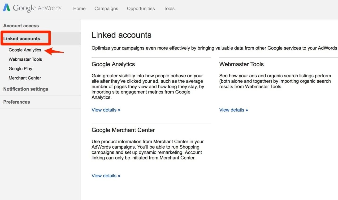 adwords linked account adwords linked account