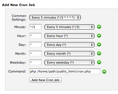 Add a new Cron Job in cPanel for Magento