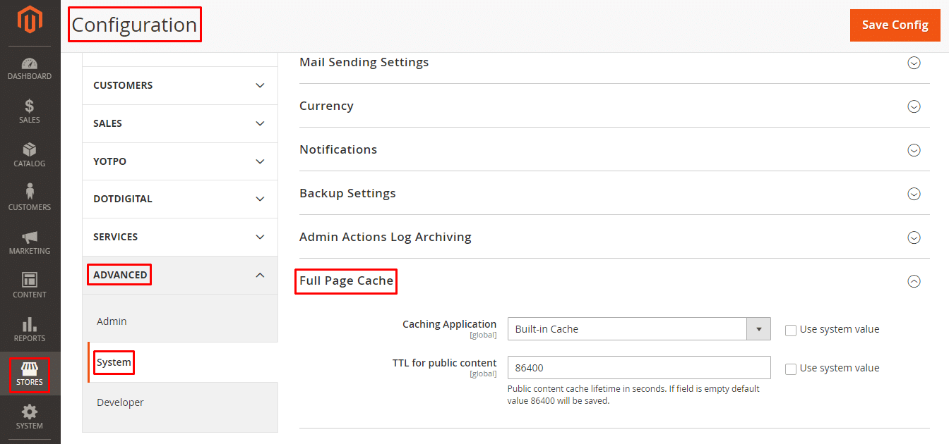 Configure Full Page Cache