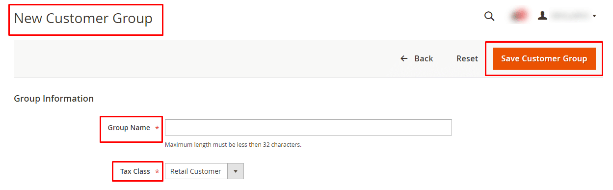 new customer group configuration