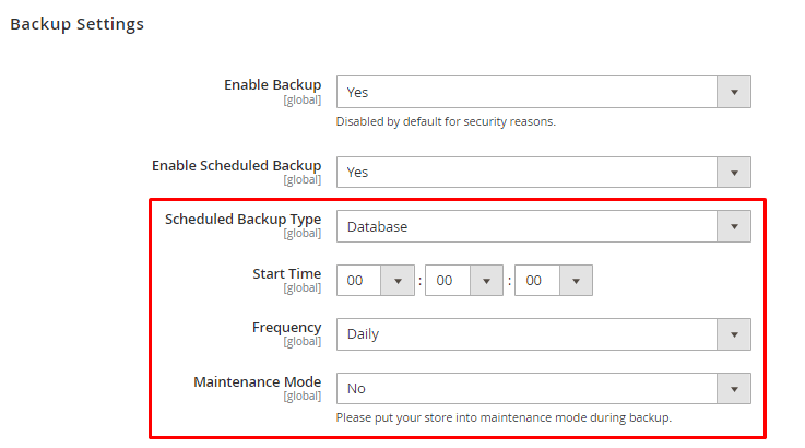 scheduled backup settings