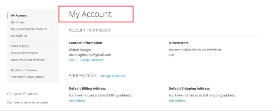 My account page title before